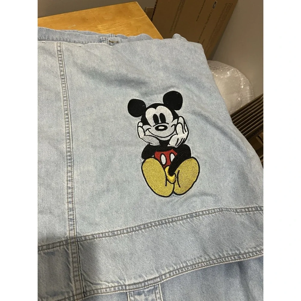 VTG Disney Store Mickey Mouse Denim‎ Duvet Cover Queen Embroidered Shams Skirt